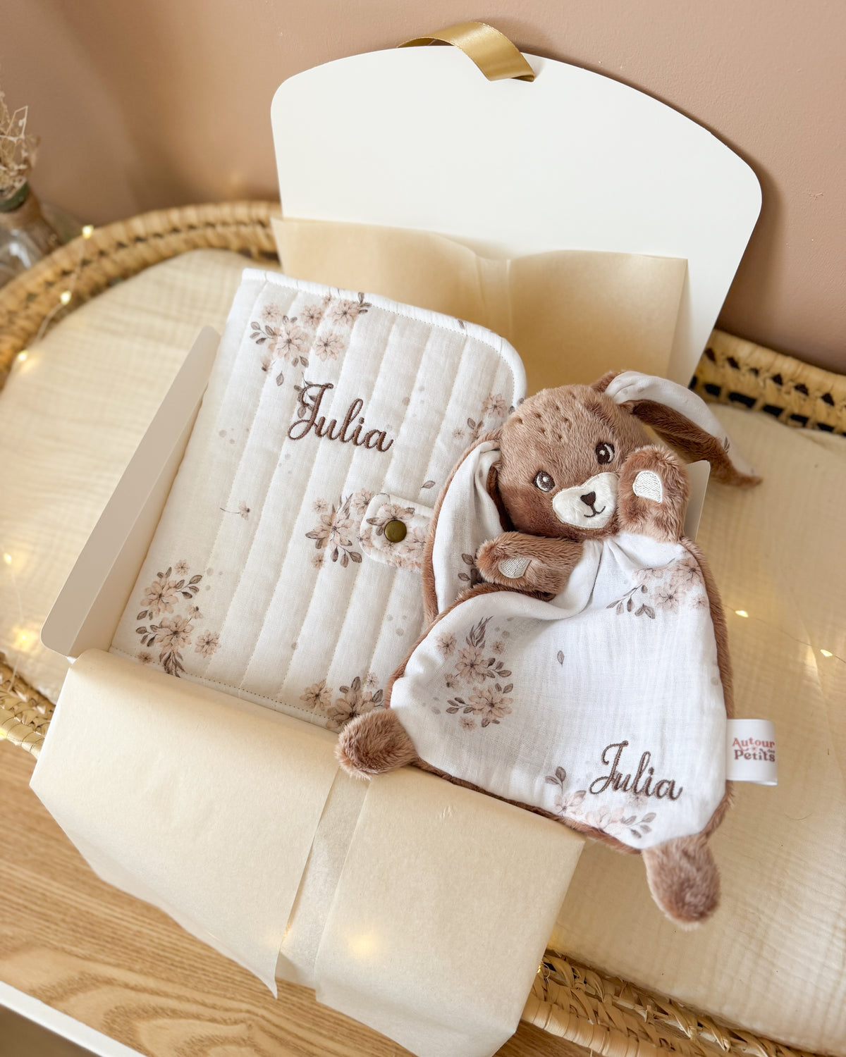 Coffret naissance personnalisé avec doudou et protège carnet