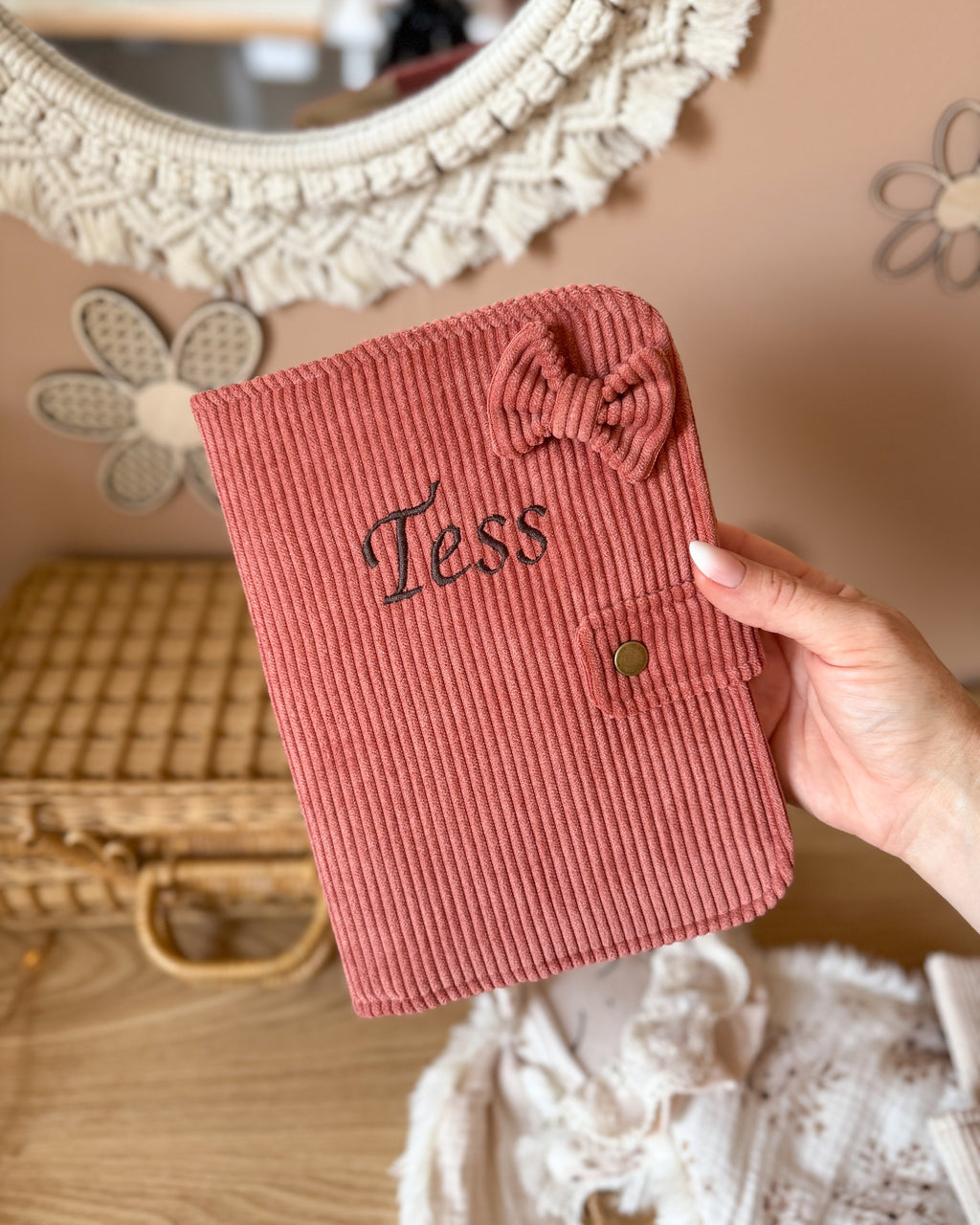 Protège Carnet de santé Velours - "Noeud bohème"