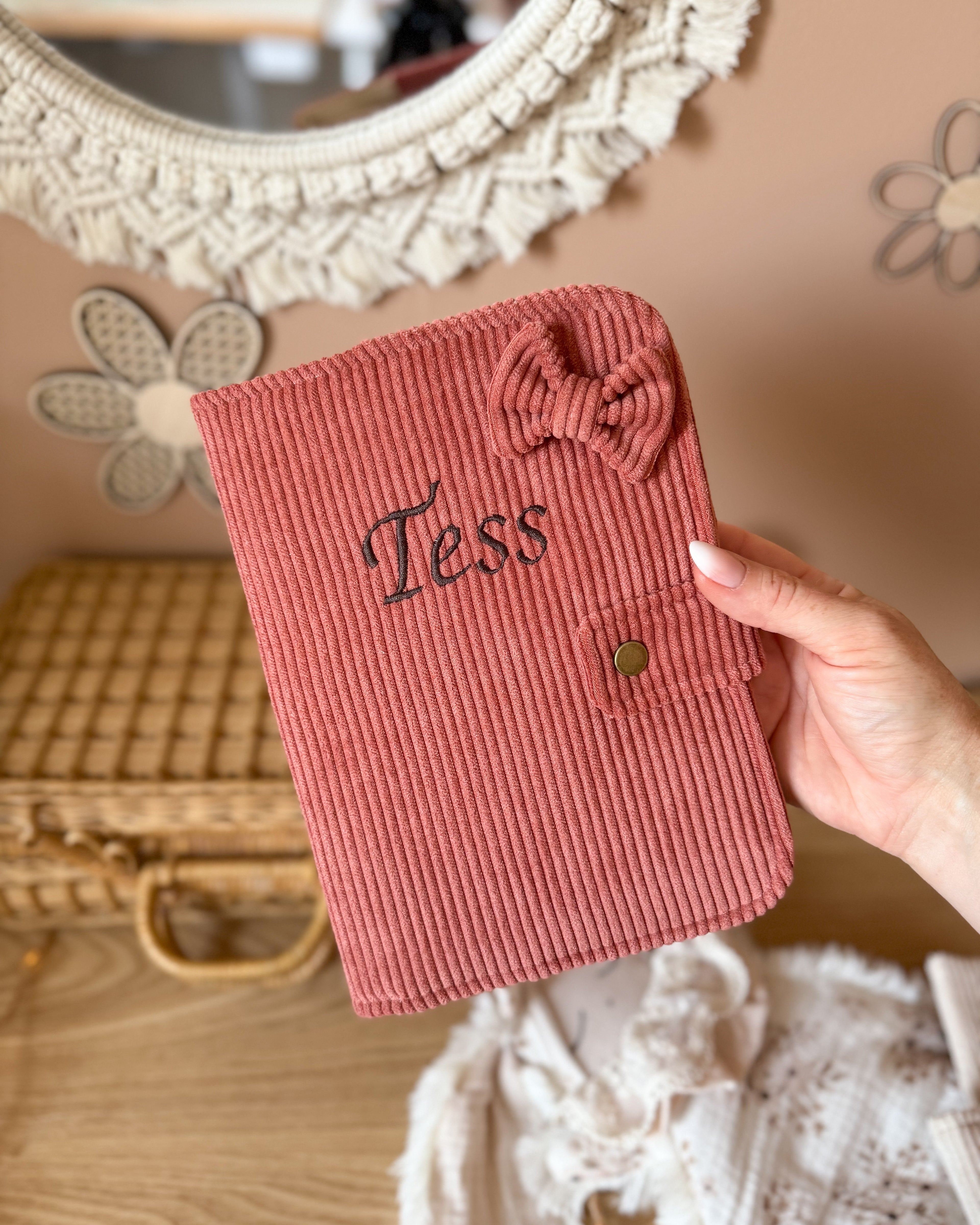 Protège Carnet de santé Velours - "Noeud bohème"