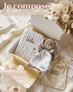Coffret naissance personnalisé avec doudou et protège carnet
