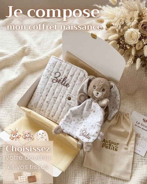 Coffret naissance personnalisé avec doudou et protège carnet
