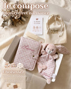 Coffret naissance personnalisé avec doudou et protège carnet - Collection Vichy