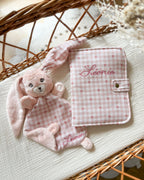 Coffret naissance personnalisé avec doudou et protège carnet - Collection Vichy