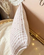 Coussin enfant personnalisé bimatière – Double gaze et velours côtelé
