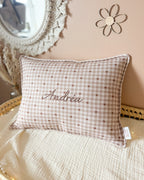 Coussin enfant personnalisé bimatière – Double gaze et velours côtelé