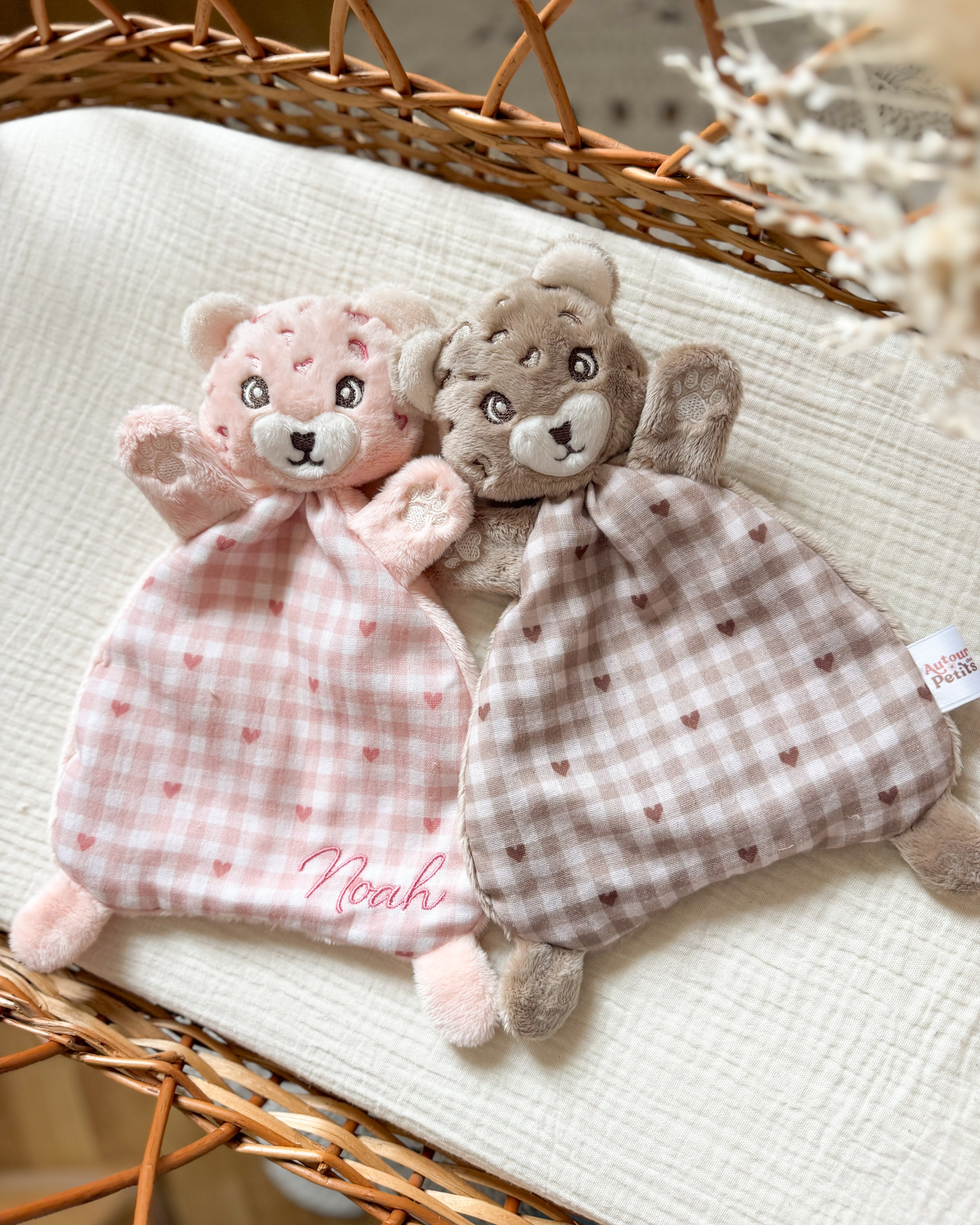 Coffret naissance personnalisé avec doudou et protège carnet - Collection Vichy